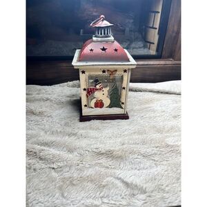 Wooden Decorative Christmas Lantern with‎ Snowman Scene Holiday Winter Decor